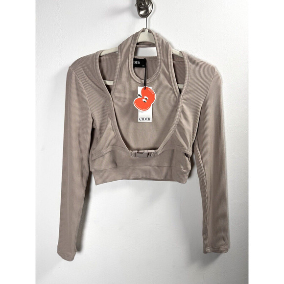 Cider Tops - Cider Long Sleeve Rib Knit Crop Top Coquette Sexy Unique Buckle Streetwear XS